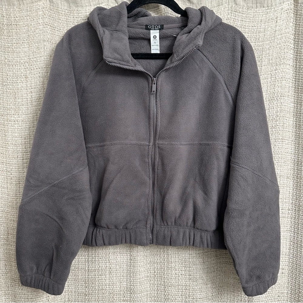OTOS Fleece Zip-Up Hoodie Hooded Jacket Gray Sz Small Cozy Clean Girl Aesthetic